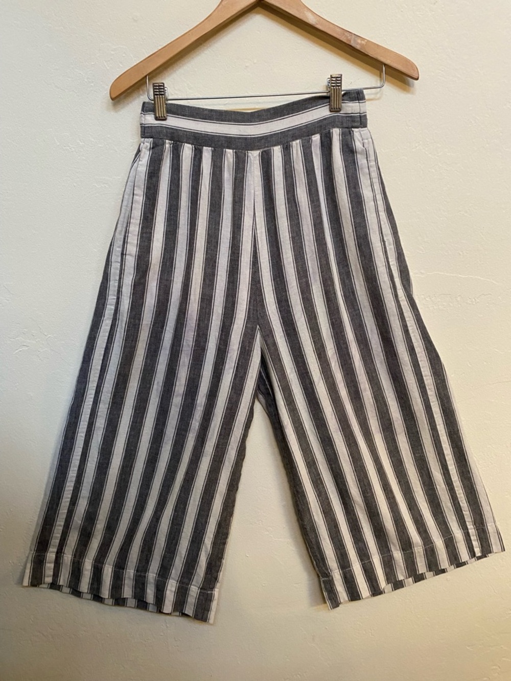 Madewell 1937 Linen Cotton Striped Wide Leg Crop Pants XS Coastal Grandmother